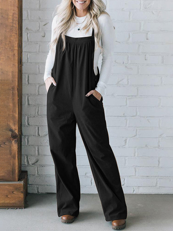 SUENTA Damen Cord Latzhose – Gemütlicher Overall aus Weichem Cordstoff Schwarz