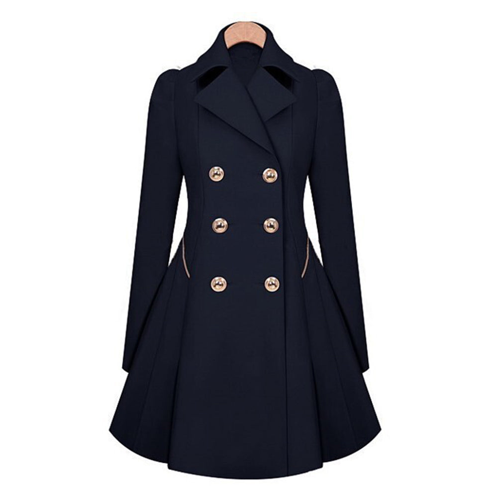 SUENTA Damen Eleganter Trenchcoat Stilvolle Outfits Eleganz Blau