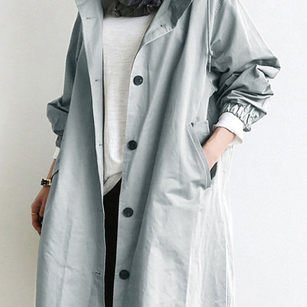 SUENTA Langer Wasserdichter Trenchcoat Für Damen Eleganz Dem Wetter - Winterjacke Damen Grau