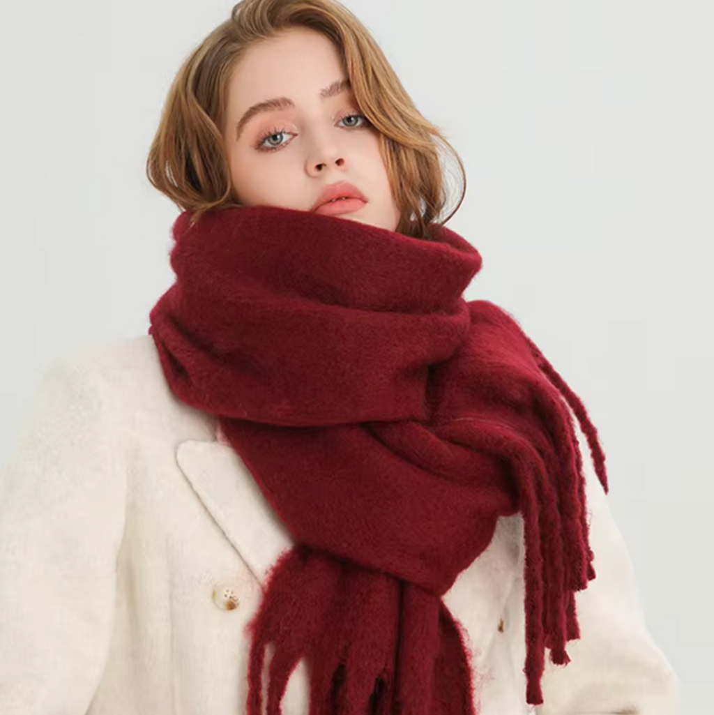 SUENTA Kaschmir-Winter-Schal cashmere-ähnlichem Stoff Lange Fransen Weinrot Einheitsgröße