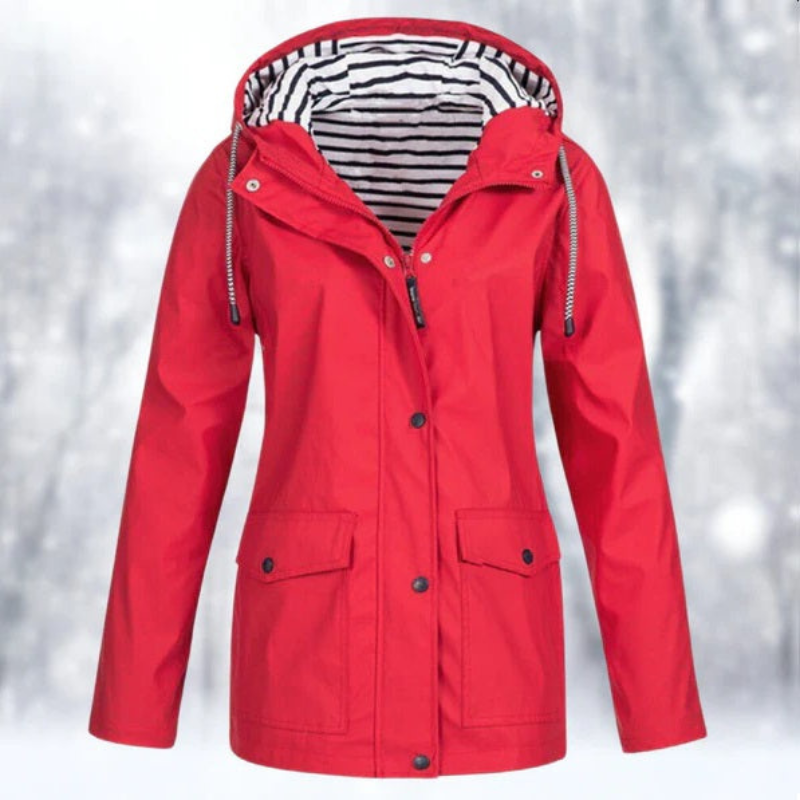 SUENTA Wasserdichte Kapuzenjacke für Damen Winter Warm Stil - Winterjacke Damen Rot