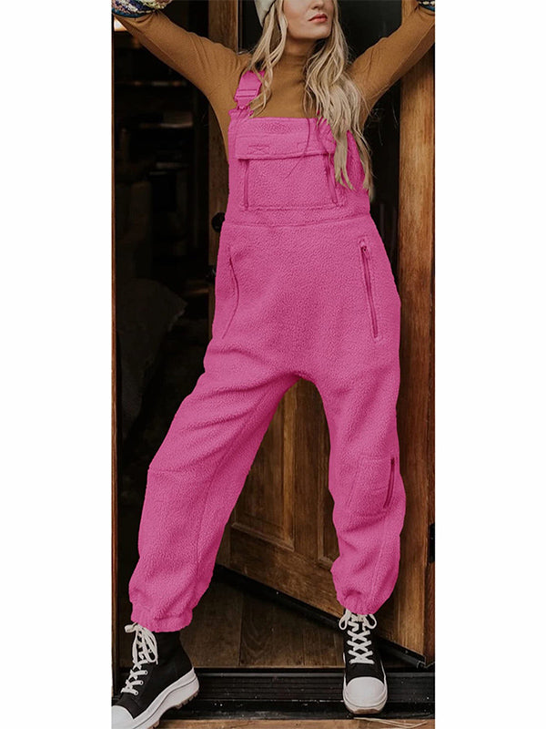 SUENTA Damen Fleece Thermo Overall – Warmer Einteiler mit Praktischen Reißverschlusstaschen Rosa