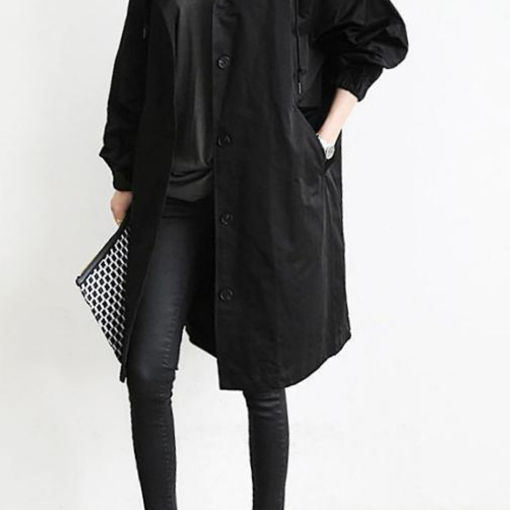 SUENTA Langer Wasserdichter Trenchcoat Für Damen Eleganz Dem Wetter - Winterjacke Damen Schwarz