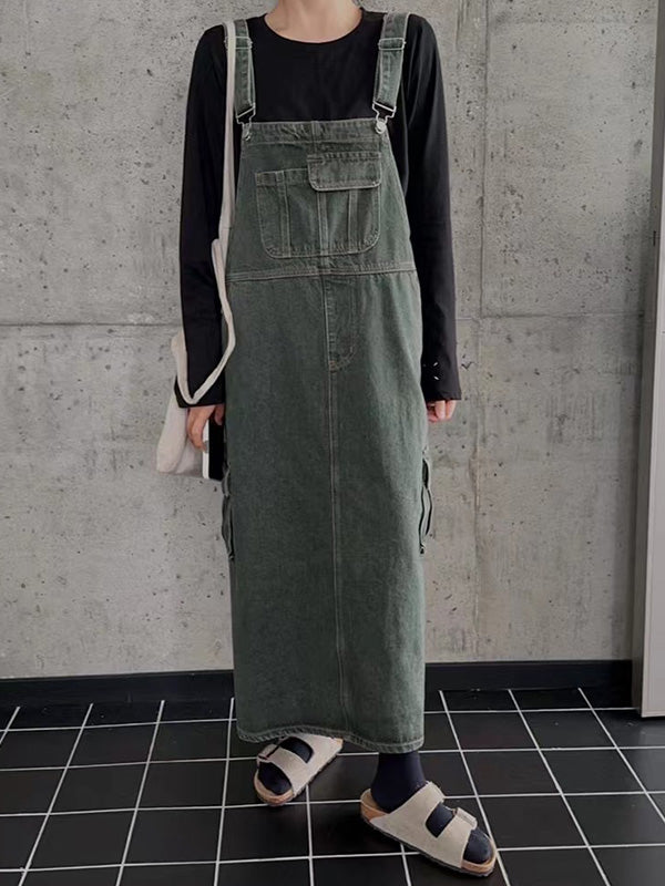 SUENTA Damen Cargo Overall Kleid – Vintage Inspirierter Einteiler mit Schulterriemen