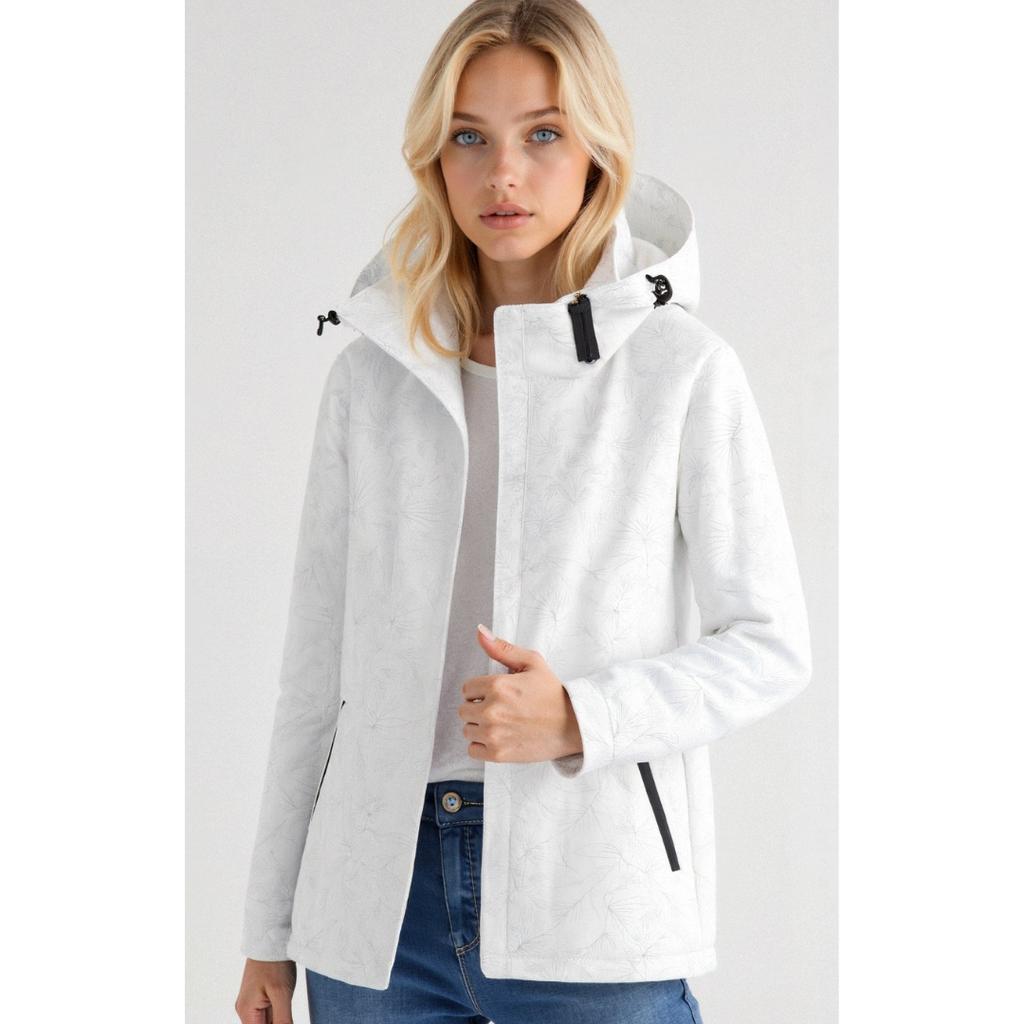 SUENTA Damen Kapuzen Windbreaker Jacke Reißverschluss Leicht Weiß