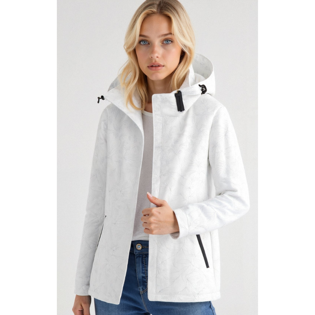 SUENTA Damen Kapuzen Windbreaker Jacke Reißverschluss Leicht Weiß