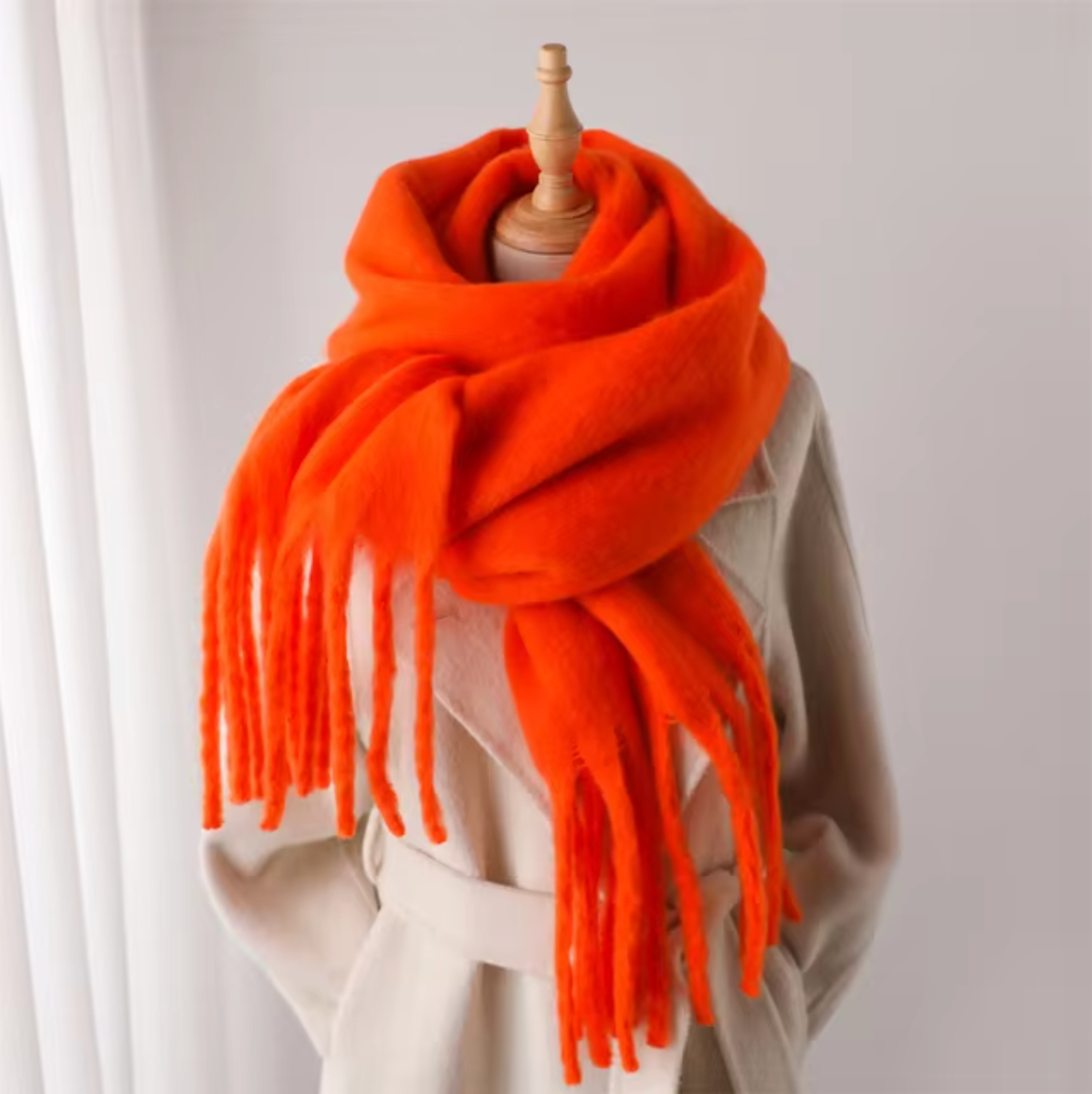 SUENTA Kaschmir-Winter-Schal cashmere-ähnlichem Stoff Lange Fransen Orange Einheitsgröße