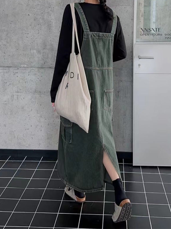 SUENTA Damen Cargo Overall Kleid – Vintage Inspirierter Einteiler mit Schulterriemen