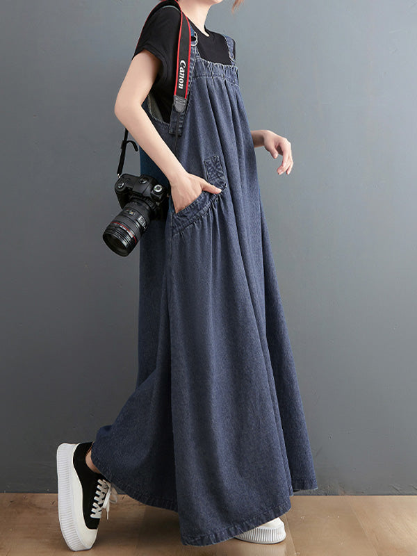 SUENTA Damen Denim Trägerkleid – Lockerer Overall aus Weichem Denim in Rockform