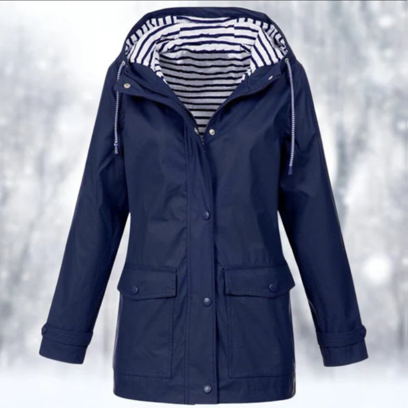 SUENTA Wasserdichte Kapuzenjacke für Damen Winter Warm Stil - Winterjacke Damen Marineblau