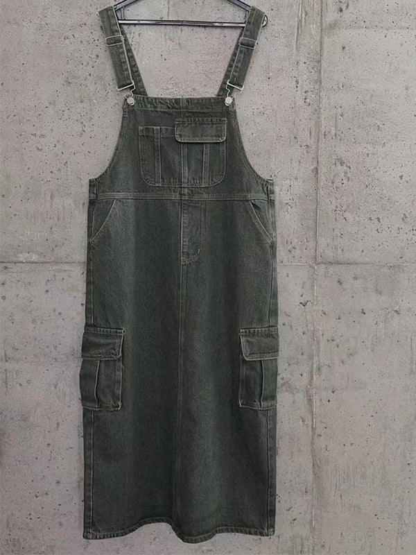 SUENTA Damen Cargo Overall Kleid – Vintage Inspirierter Einteiler mit Schulterriemen