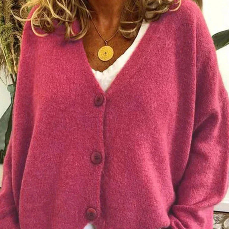 Pamelo | Damen Freizeit-Strickjacke mit V-Ausschnitt und Knöpfen