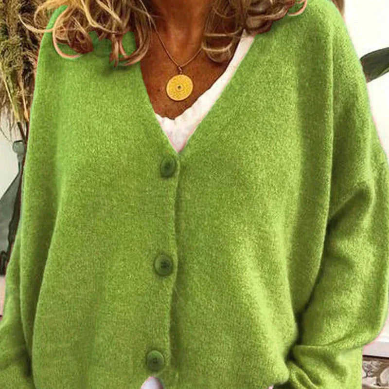 Pamelo | Damen Freizeit-Strickjacke mit V-Ausschnitt und Knöpfen