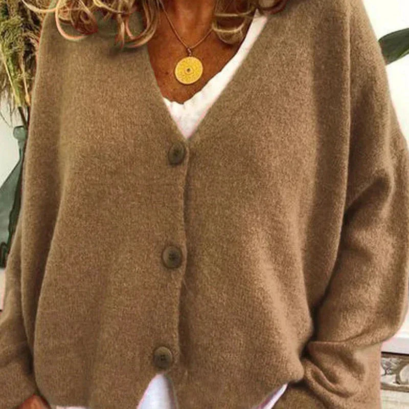 Pamelo | Damen Freizeit-Strickjacke mit V-Ausschnitt und Knöpfen