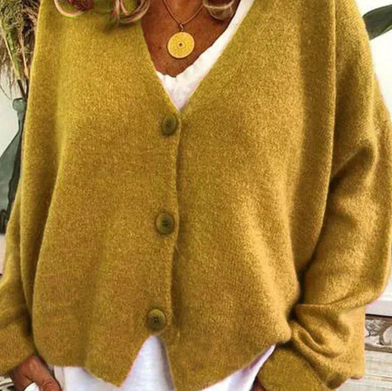 Pamelo | Damen Freizeit-Strickjacke mit V-Ausschnitt und Knöpfen