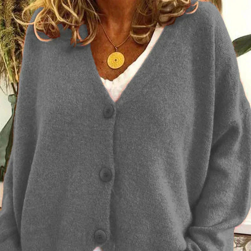 Pamelo | Damen Freizeit-Strickjacke mit V-Ausschnitt und Knöpfen