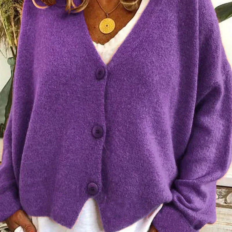 Pamelo | Damen Freizeit-Strickjacke mit V-Ausschnitt und Knöpfen