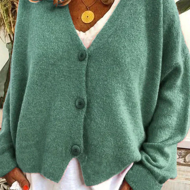 Pamelo | Damen Freizeit-Strickjacke mit V-Ausschnitt und Knöpfen