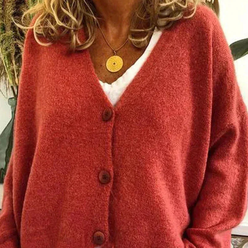Pamelo | Damen Freizeit-Strickjacke mit V-Ausschnitt und Knöpfen