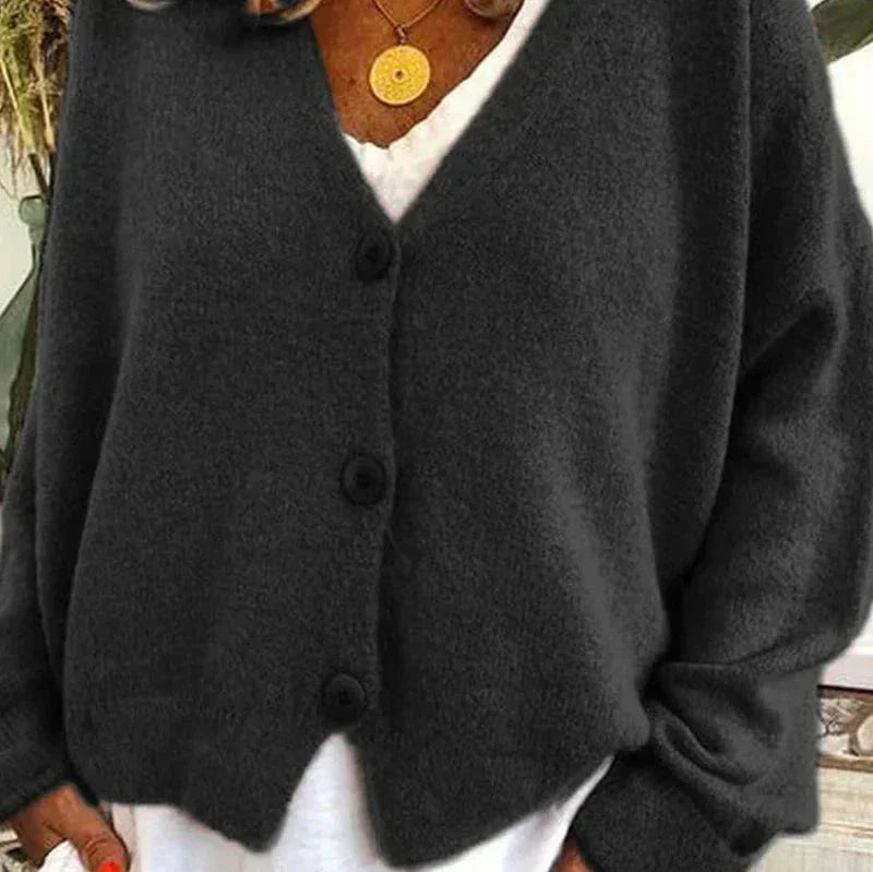 Pamelo | Damen Freizeit-Strickjacke mit V-Ausschnitt und Knöpfen