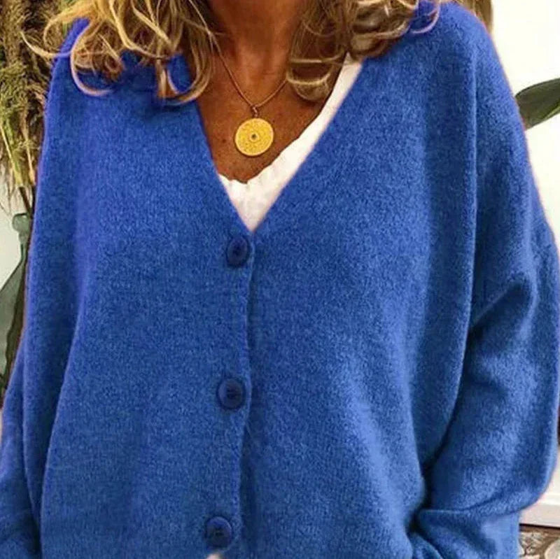 Pamelo | Damen Freizeit-Strickjacke mit V-Ausschnitt und Knöpfen