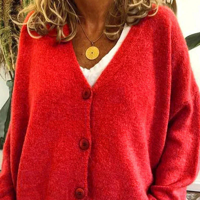 Pamelo | Damen Freizeit-Strickjacke mit V-Ausschnitt und Knöpfen