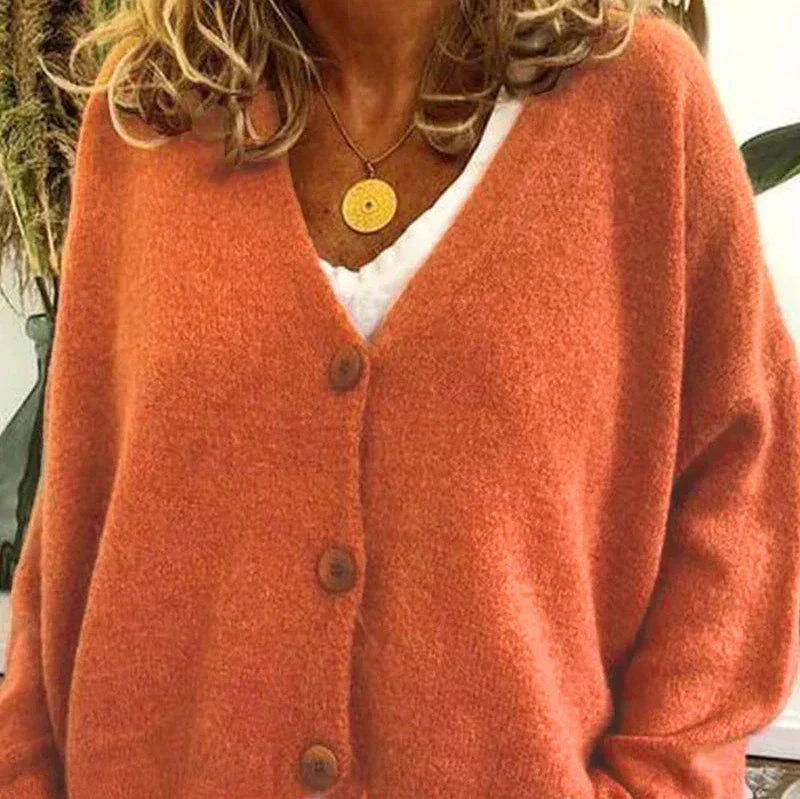 Pamelo | Damen Freizeit-Strickjacke mit V-Ausschnitt und Knöpfen