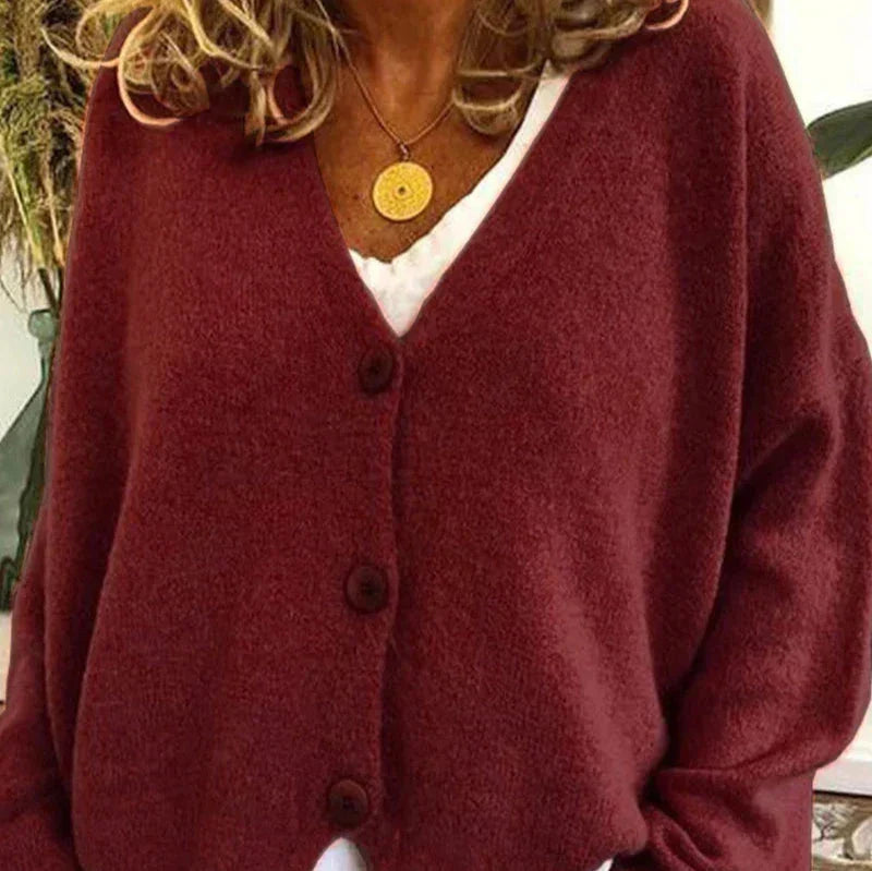 Pamelo | Damen Freizeit-Strickjacke mit V-Ausschnitt und Knöpfen