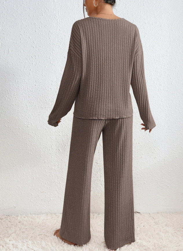 SUENTA Damen Lounge Set – Zweiteiliges Geripptes Sweater- und Hosen-Set
