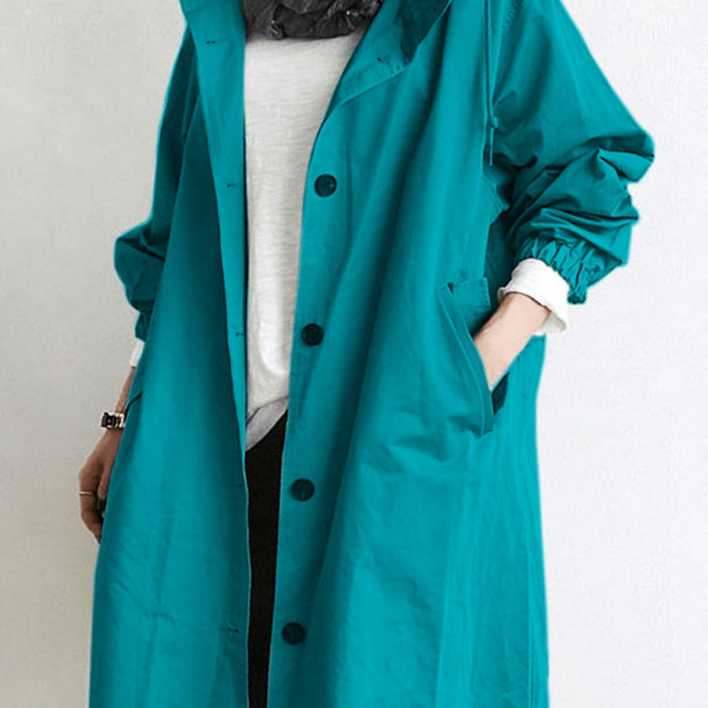SUENTA Langer Wasserdichter Trenchcoat Für Damen Eleganz Dem Wetter - Winterjacke Damen Türkisblau