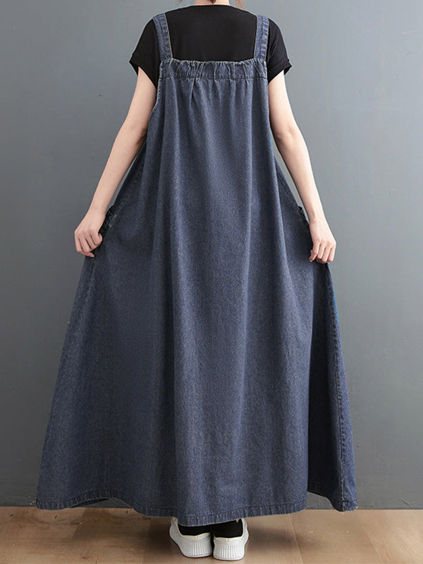 SUENTA Damen Denim Trägerkleid – Lockerer Overall aus Weichem Denim in Rockform