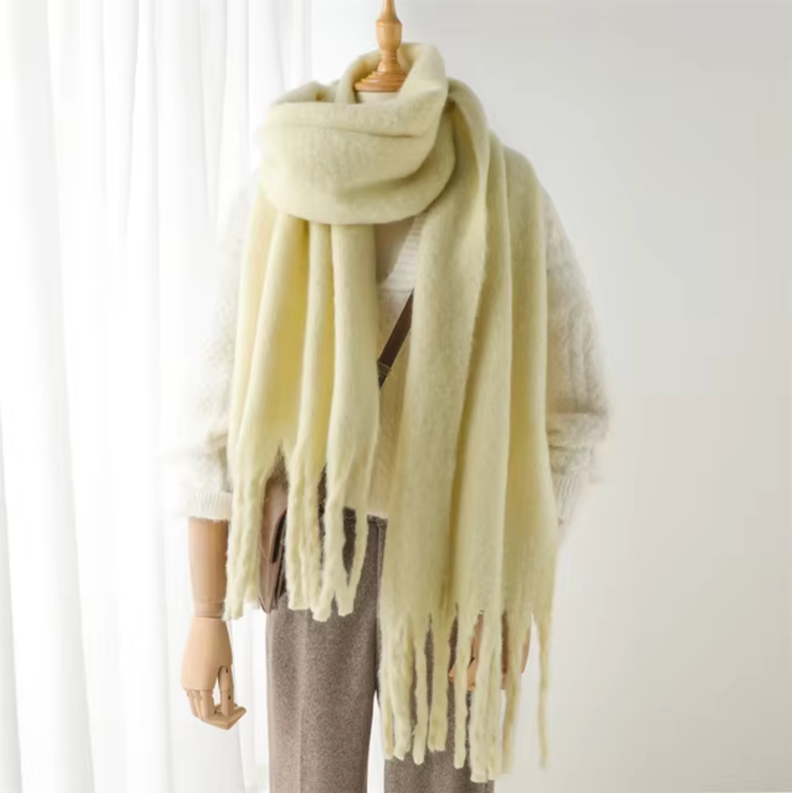 SUENTA Kaschmir-Winter-Schal cashmere-ähnlichem Stoff Lange Fransen Gelb Einheitsgröße