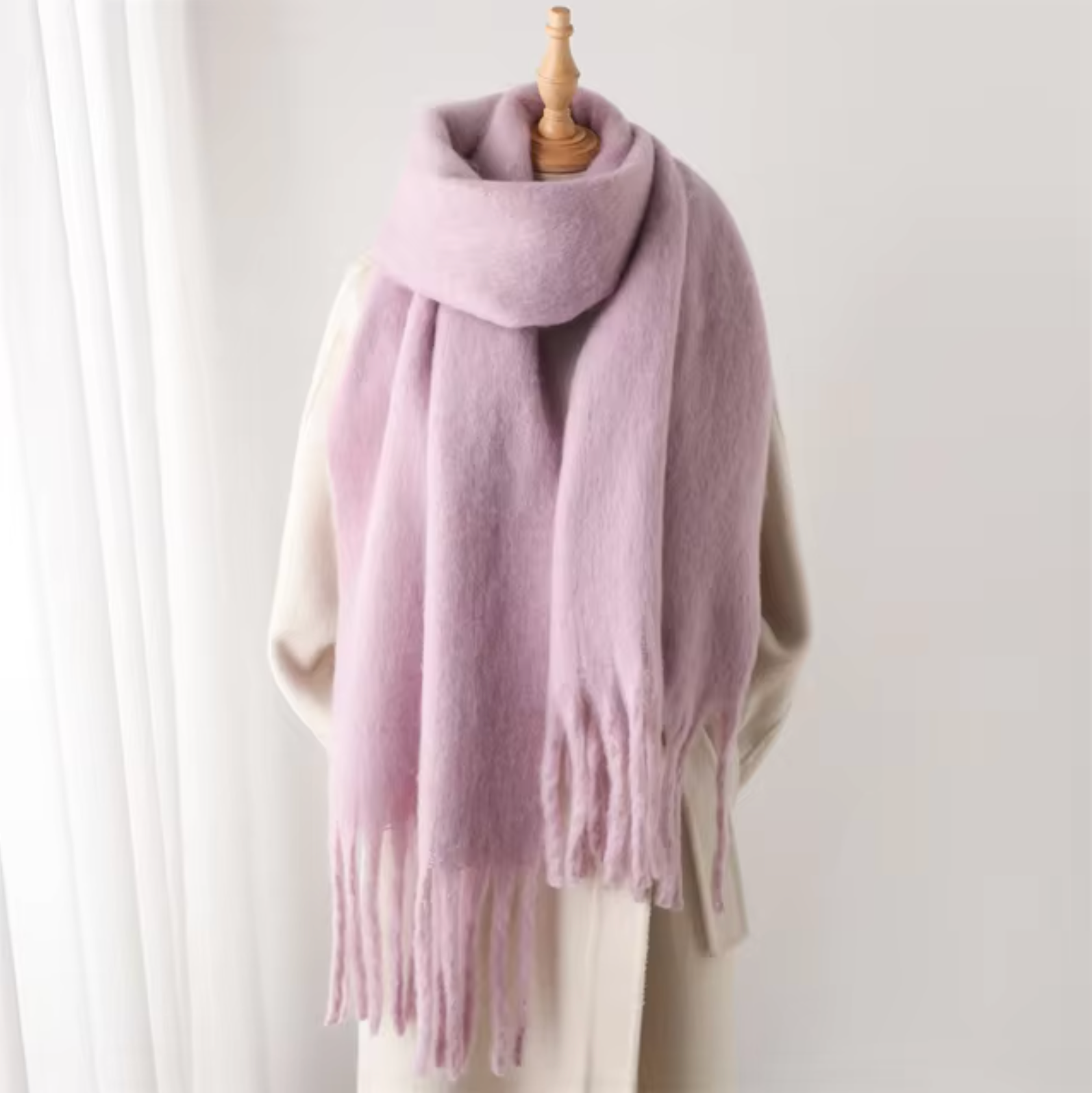 SUENTA Kaschmir-Winter-Schal cashmere-ähnlichem Stoff Lange Fransen Lavendel Einheitsgröße