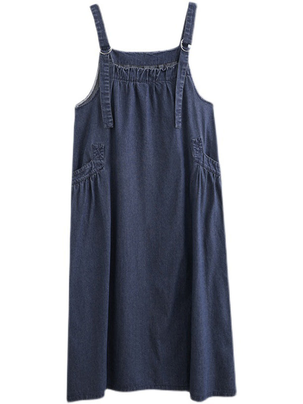SUENTA Damen Denim Trägerkleid – Lockerer Overall aus Weichem Denim in Rockform