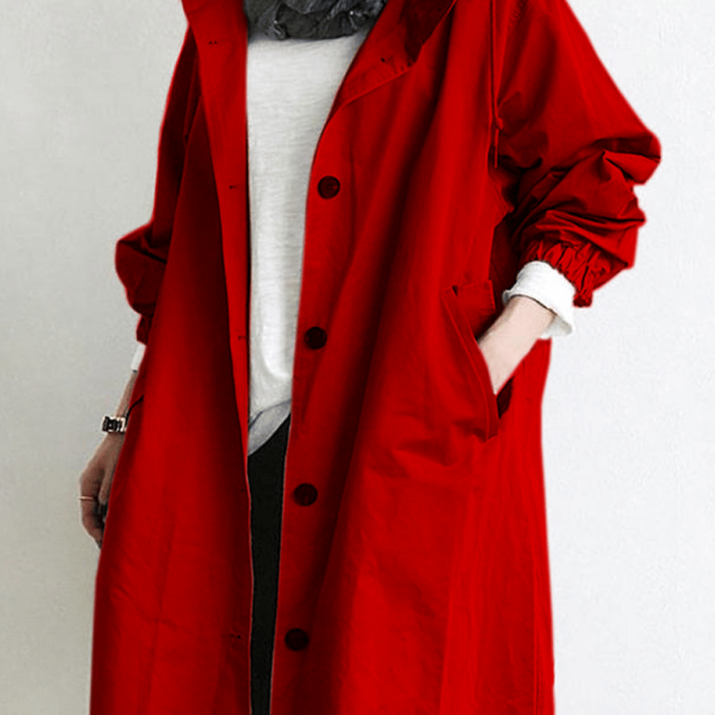 SUENTA Langer Wasserdichter Trenchcoat Für Damen Eleganz Dem Wetter - Winterjacke Damen Rot