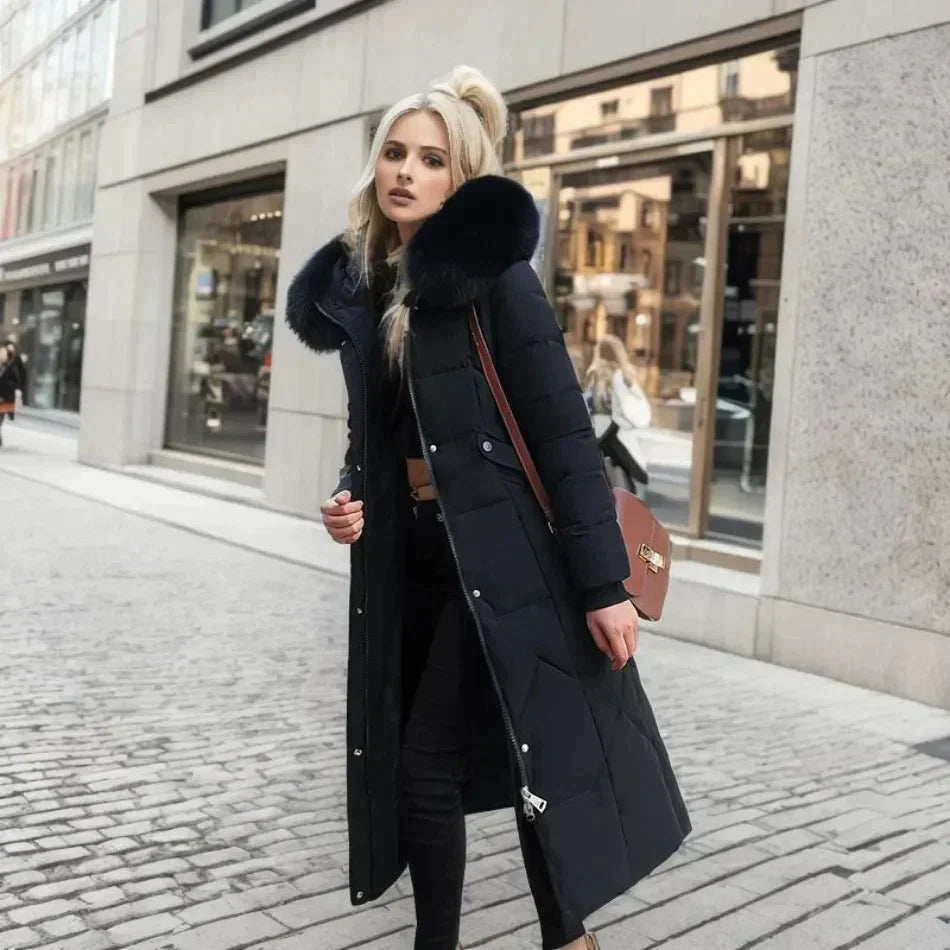 SUENTA Damen Stylischer Mantel mit Kunstfell Warm Gefüttert Winter