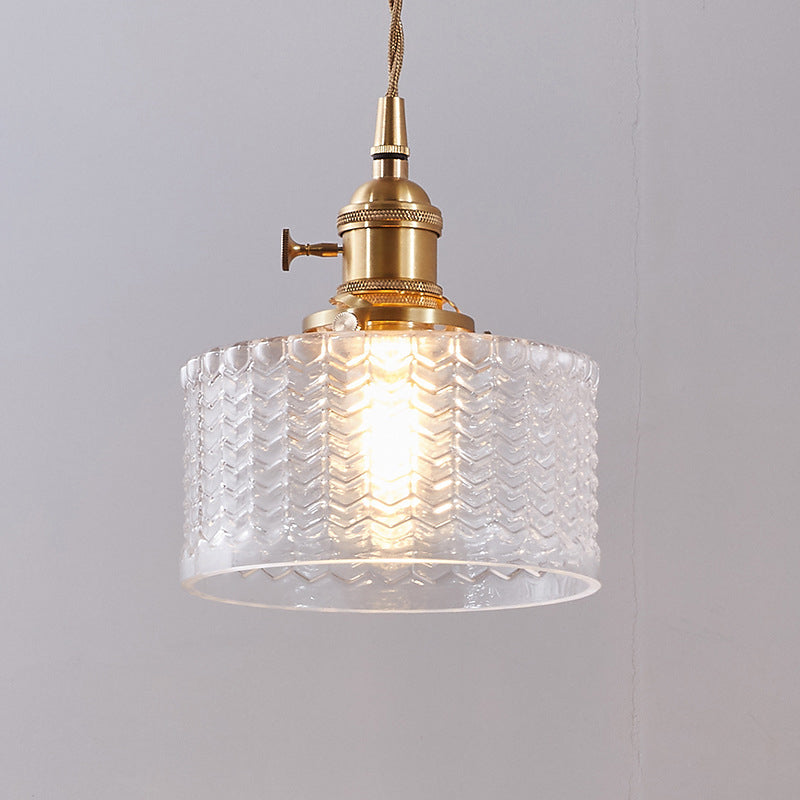 SUENTA Pendelleuchte Retro Kurze Zylinder 1 Kopf Klar Grün Glas Klar