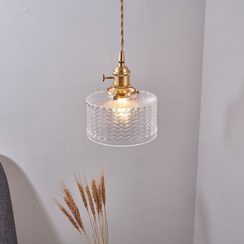 SUENTA Pendelleuchte Retro Kurze Zylinder 1 Kopf Klar Grün Glas
