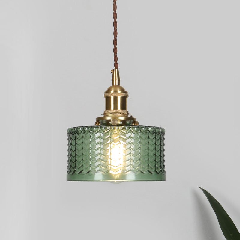 SUENTA Pendelleuchte Retro Kurze Zylinder 1 Kopf Klar Grün Glas Grün
