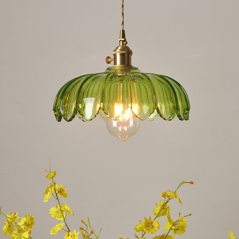 SUENTA Pendelleuchte Grüne Glas Scalloped Shade Retro 1 Glühbirne Grün