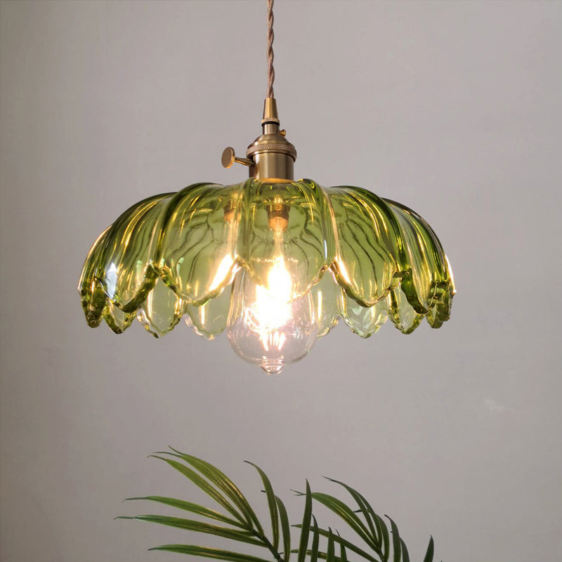 SUENTA Pendelleuchte Grüne Glas Scalloped Shade Retro 1 Glühbirne