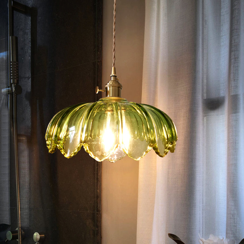 SUENTA Pendelleuchte Grüne Glas Scalloped Shade Retro 1 Glühbirne