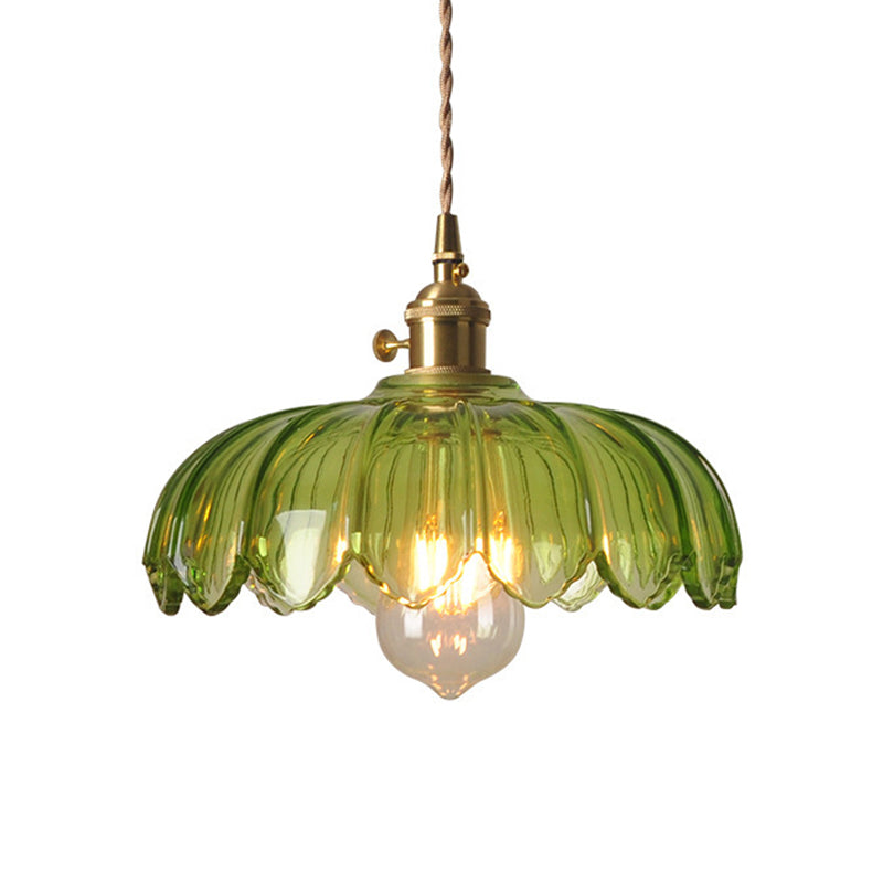 SUENTA Pendelleuchte Grüne Glas Scalloped Shade Retro 1 Glühbirne