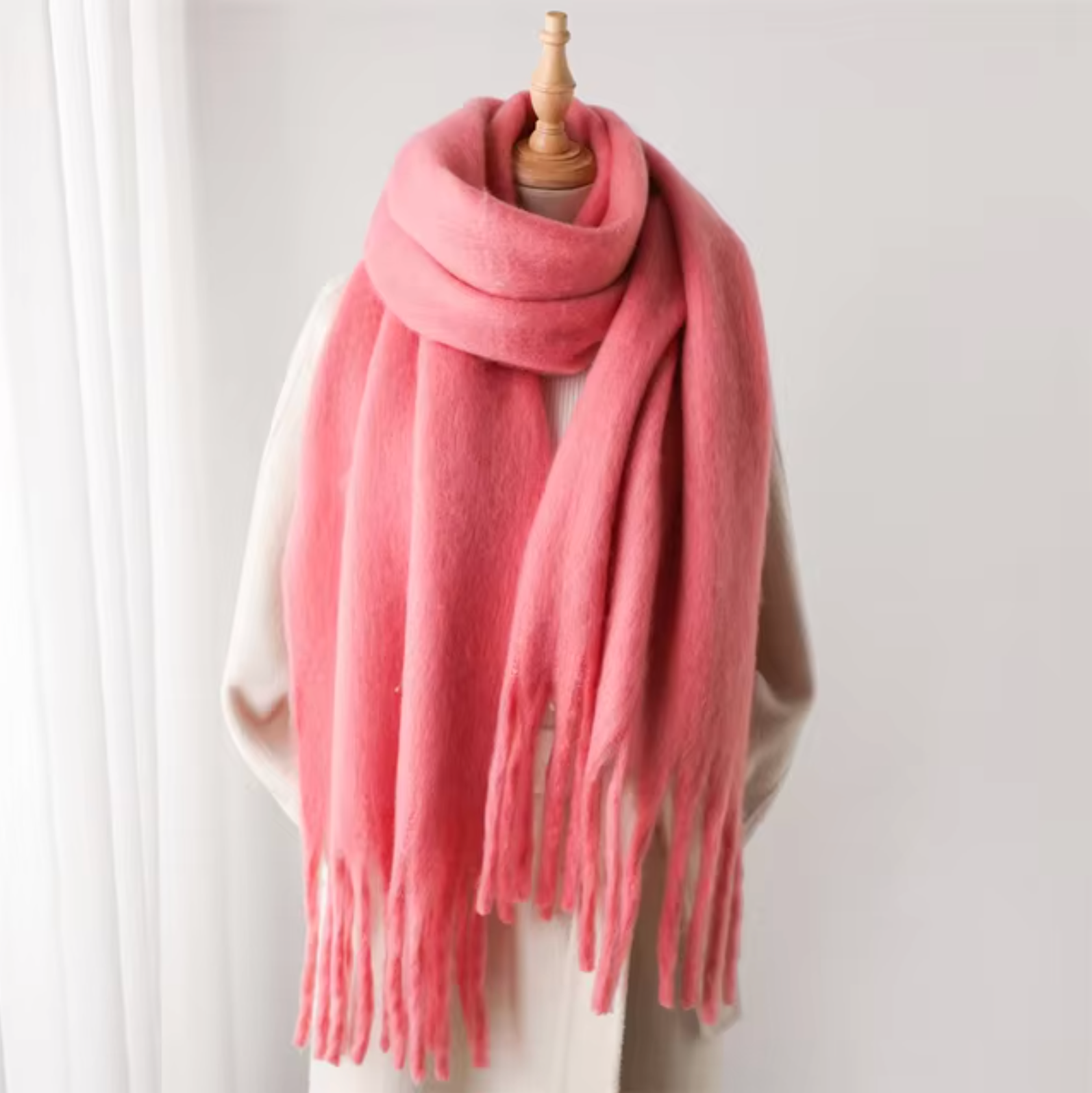 SUENTA Kaschmir-Winter-Schal cashmere-ähnlichem Stoff Lange Fransen Rosa Einheitsgröße