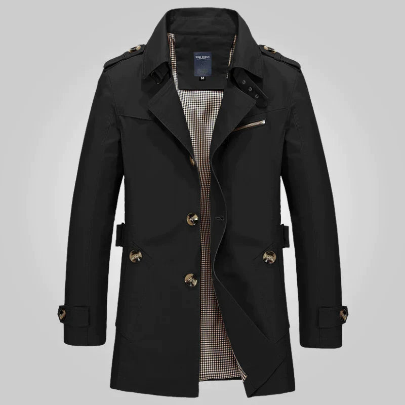 SUENTA Damen Klassischer Langer Trenchcoat Zeitlose Eleganz Schwarz