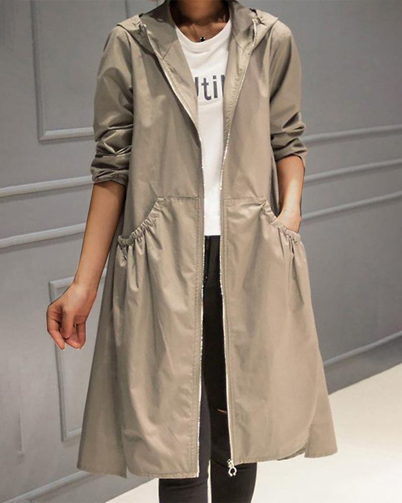 SUENTA Windbreaker Trench Coat Kapuze Reißverschluss Klassischer Khaki