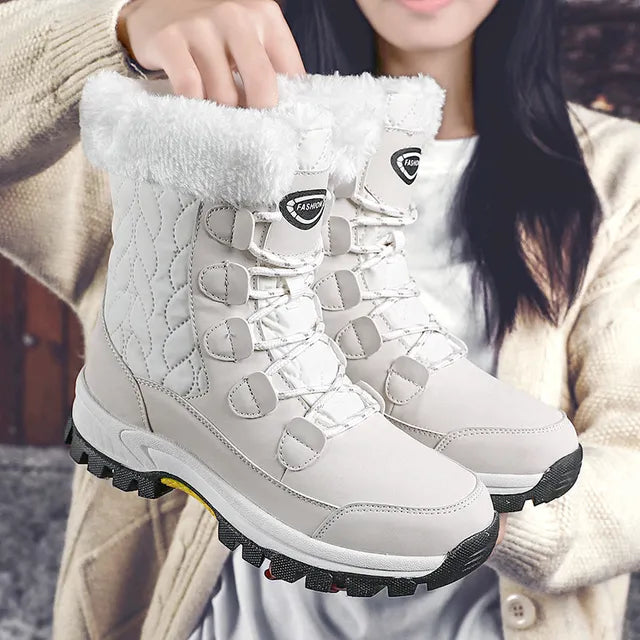 SUENTA Stylische Schneestiefel Für Damen Warme Winterlook Charakter - Winterstiefel Weiß