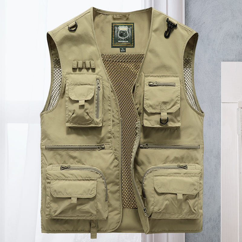 SUENTA Cargo-Weste Netzmaterial Praktische Taschen Outdoor-Ausflüge Khaki