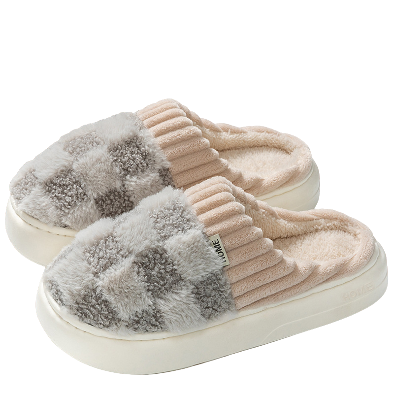 SUENTA Kuschelige Hausschuhe Unisex Kariertes Design Flauschig Grau