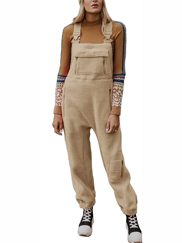 SUENTA Damen Fleece Thermo Overall – Warmer Einteiler mit Praktischen Reißverschlusstaschen
